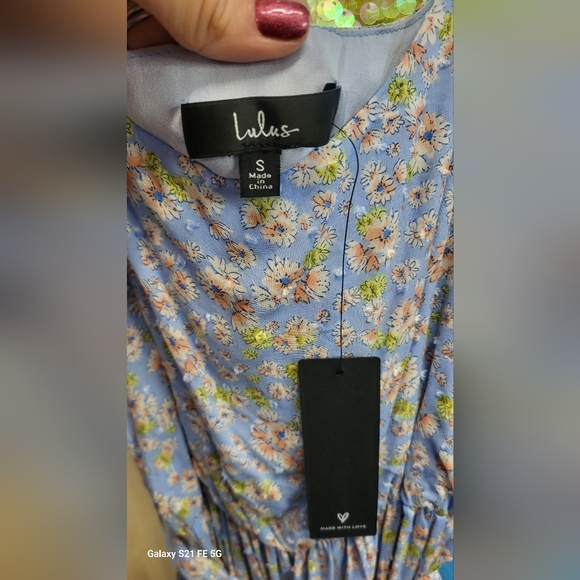 Lulu's Sunny Bliss Light Blue Floral Print Tiered Maxi Dress SZ. SM NWT - Picture 4 of 10